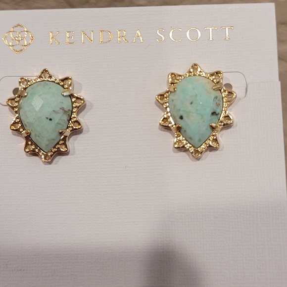 Kendra Scott Custom Chrysocolla Stud Earrings in Gold - Picture 8 of 9